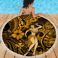 Hawaii Hula Girl Beach Blanket Polynesian Pattern Gold Version - Wonder Print Shop