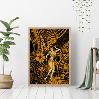 Hawaii Hula Girl Canvas Wall Art Polynesian Pattern Gold Version - Wonder Print Shop