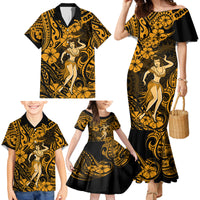 Hawaii Hula Girl Family Matching Mermaid Dress and Hawaiian Shirt Polynesian Pattern Gold Version - Wonder Print Shop