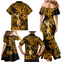 Hawaii Hula Girl Family Matching Mermaid Dress and Hawaiian Shirt Polynesian Pattern Gold Version - Wonder Print Shop