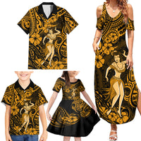 Hawaii Hula Girl Family Matching Summer Maxi Dress and Hawaiian Shirt Polynesian Pattern Gold Version - Wonder Print Shop