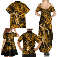 Hawaii Hula Girl Family Matching Summer Maxi Dress and Hawaiian Shirt Polynesian Pattern Gold Version - Wonder Print Shop