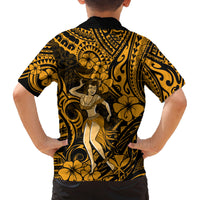 Hawaii Hula Girl Family Matching Tank Maxi Dress and Hawaiian Shirt Polynesian Pattern Gold Version - Wonder Print Shop