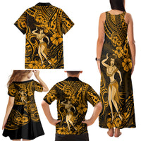 Hawaii Hula Girl Family Matching Tank Maxi Dress and Hawaiian Shirt Polynesian Pattern Gold Version - Wonder Print Shop