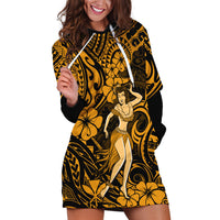 Hawaii Hula Girl Hoodie Dress Polynesian Pattern Gold Version - Wonder Print Shop