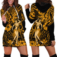 Hawaii Hula Girl Hoodie Dress Polynesian Pattern Gold Version - Wonder Print Shop
