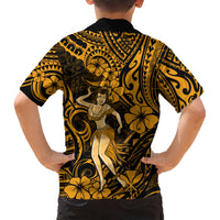 Hawaii Hula Girl Kid Hawaiian Shirt Polynesian Pattern Gold Version - Wonder Print Shop