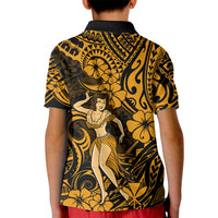 Hawaii Hula Girl Kid Polo Shirt Polynesian Pattern Gold Version - Wonder Print Shop