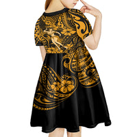 Hawaii Hula Girl Kid Short Sleeve Dress Polynesian Pattern Gold Version - Wonder Print Shop