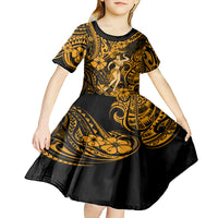 Hawaii Hula Girl Kid Short Sleeve Dress Polynesian Pattern Gold Version - Wonder Print Shop