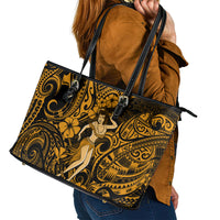 Hawaii Hula Girl Leather Tote Bag Polynesian Pattern Gold Version - Wonder Print Shop