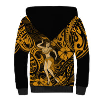 Hawaii Hula Girl Sherpa Hoodie Polynesian Pattern Gold Version - Wonder Print Shop