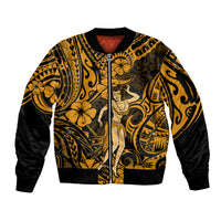 Hawaii Hula Girl Sleeve Zip Bomber Jacket Polynesian Pattern Gold Version - Wonder Print Shop