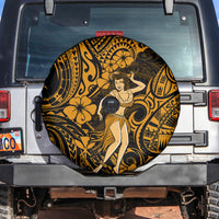 Hawaii Hula Girl Spare Tire Cover Polynesian Pattern Gold Version - Wonder Print Shop