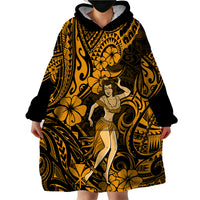 Hawaii Hula Girl Wearable Blanket Hoodie Polynesian Pattern Gold Version - Wonder Print Shop