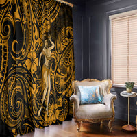 Hawaii Hula Girl Window Curtain Polynesian Pattern Gold Version - Wonder Print Shop