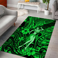 Hawaii Hula Girl Area Rug Polynesian Pattern Green Version - Wonder Print Shop
