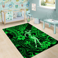 Hawaii Hula Girl Area Rug Polynesian Pattern Green Version - Wonder Print Shop
