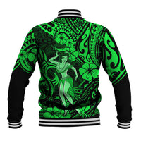 Hawaii Hula Girl Baseball Jacket Polynesian Pattern Green Version - Wonder Print Shop
