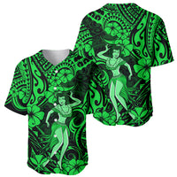 Hawaii Hula Girl Baseball Jersey Polynesian Pattern Green Version - Wonder Print Shop