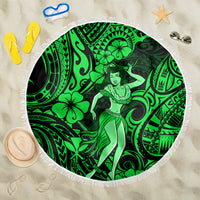 Hawaii Hula Girl Beach Blanket Polynesian Pattern Green Version - Wonder Print Shop