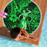 Hawaii Hula Girl Beach Blanket Polynesian Pattern Green Version - Wonder Print Shop