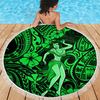 Hawaii Hula Girl Beach Blanket Polynesian Pattern Green Version - Wonder Print Shop