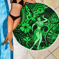 Hawaii Hula Girl Beach Blanket Polynesian Pattern Green Version - Wonder Print Shop