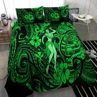 Hawaii Hula Girl Bedding Set Polynesian Pattern Green Version - Wonder Print Shop
