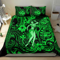 Hawaii Hula Girl Bedding Set Polynesian Pattern Green Version - Wonder Print Shop