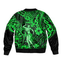 Hawaii Hula Girl Bomber Jacket Polynesian Pattern Green Version - Wonder Print Shop