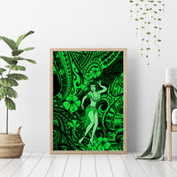 Hawaii Hula Girl Canvas Wall Art Polynesian Pattern Green Version - Wonder Print Shop