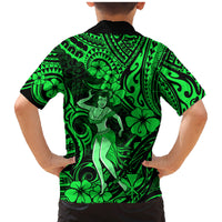 Hawaii Hula Girl Family Matching Mermaid Dress and Hawaiian Shirt Polynesian Pattern Green Version - Wonder Print Shop
