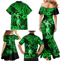 Hawaii Hula Girl Family Matching Mermaid Dress and Hawaiian Shirt Polynesian Pattern Green Version - Wonder Print Shop
