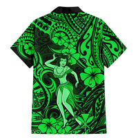 Hawaii Hula Girl Family Matching Mermaid Dress and Hawaiian Shirt Polynesian Pattern Green Version - Wonder Print Shop