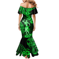 Hawaii Hula Girl Family Matching Mermaid Dress and Hawaiian Shirt Polynesian Pattern Green Version - Wonder Print Shop