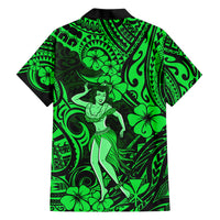 Hawaii Hula Girl Family Matching Short Sleeve Bodycon Dress and Hawaiian Shirt Polynesian Pattern Green Version - Wonder Print Shop