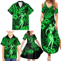 Hawaii Hula Girl Family Matching Summer Maxi Dress and Hawaiian Shirt Polynesian Pattern Green Version - Wonder Print Shop