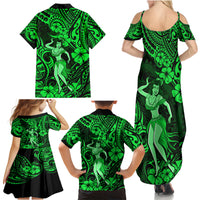 Hawaii Hula Girl Family Matching Summer Maxi Dress and Hawaiian Shirt Polynesian Pattern Green Version - Wonder Print Shop