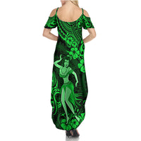 Hawaii Hula Girl Family Matching Summer Maxi Dress and Hawaiian Shirt Polynesian Pattern Green Version - Wonder Print Shop