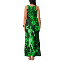 Hawaii Hula Girl Family Matching Tank Maxi Dress and Hawaiian Shirt Polynesian Pattern Green Version - Wonder Print Shop