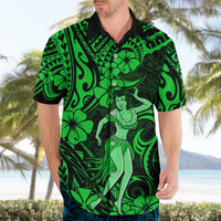 Hawaii Hula Girl Hawaiian Shirt Polynesian Pattern Green Version - Wonder Print Shop