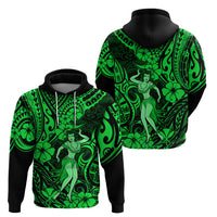 Hawaii Hula Girl Hoodie Polynesian Pattern Green Version - Wonder Print Shop