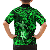 Hawaii Hula Girl Kid Hawaiian Shirt Polynesian Pattern Green Version - Wonder Print Shop