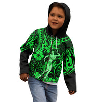 Hawaii Hula Girl Kid Hoodie Polynesian Pattern Green Version - Wonder Print Shop