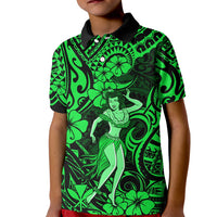 Hawaii Hula Girl Kid Polo Shirt Polynesian Pattern Green Version - Wonder Print Shop