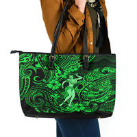 Hawaii Hula Girl Leather Tote Bag Polynesian Pattern Green Version - Wonder Print Shop