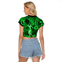 Hawaii Hula Girl Raglan Cropped T Shirt Polynesian Pattern Green Version - Wonder Print Shop
