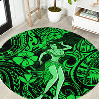 hawaii-hula-girl-round-carpet-polynesian-pattern-green-version