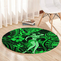 hawaii-hula-girl-round-carpet-polynesian-pattern-green-version